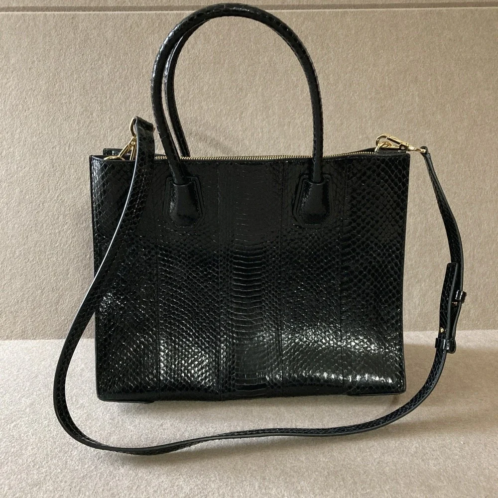 MICHAEL KORS Mercer Large Convertible‎ Black Genuine Snakeskin Tote Shoulder Bag